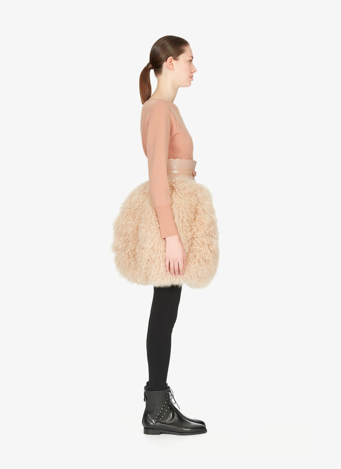Mongolia Lambskin Mini Skirt ALAÏA BEIGE MONGOLIA LAMBSKIN MINI SKIRT